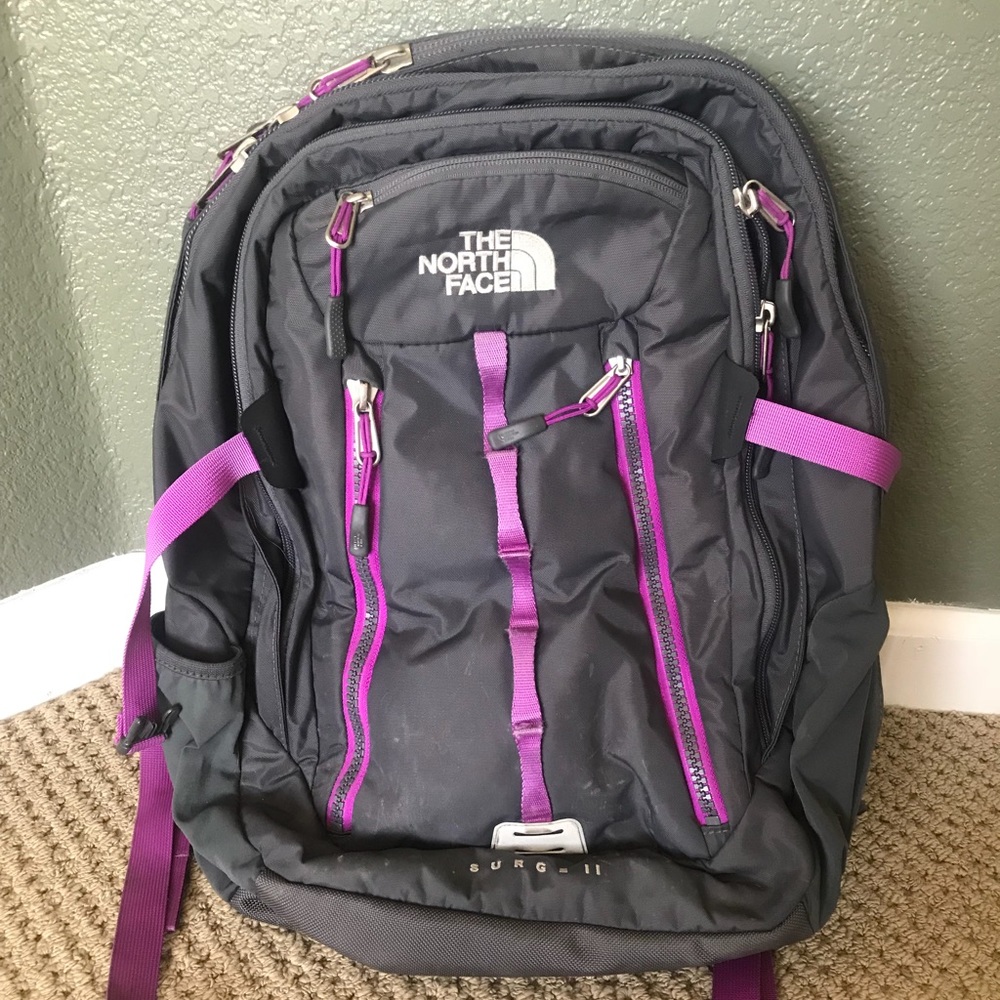 The North Face Grey and Purple Backpack
